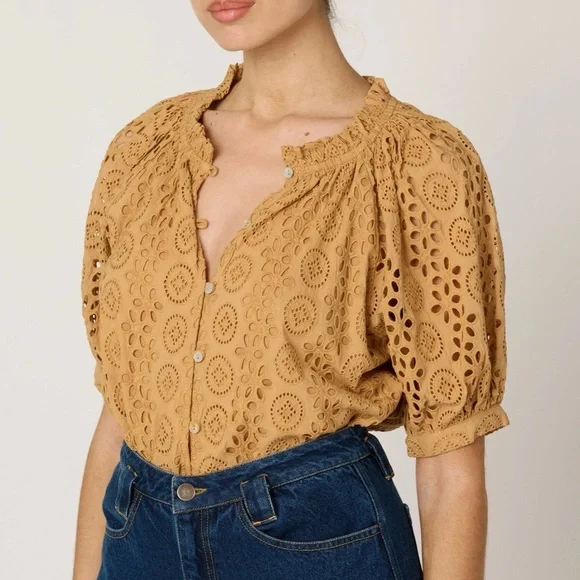 Cleobella Tan Eyelet Blouse - Picture 1 of 5